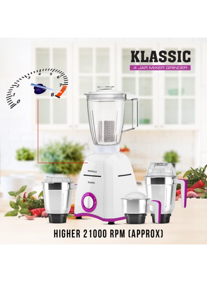 هافلز Havells Klassic 750 watts 4 Jar Mixer Grinder with 304 SS Blades, Large Size SS Jars, Break Resistant Polycarbonate Transparent Jar Lids With Twist & Lock Mechanism - Image 3